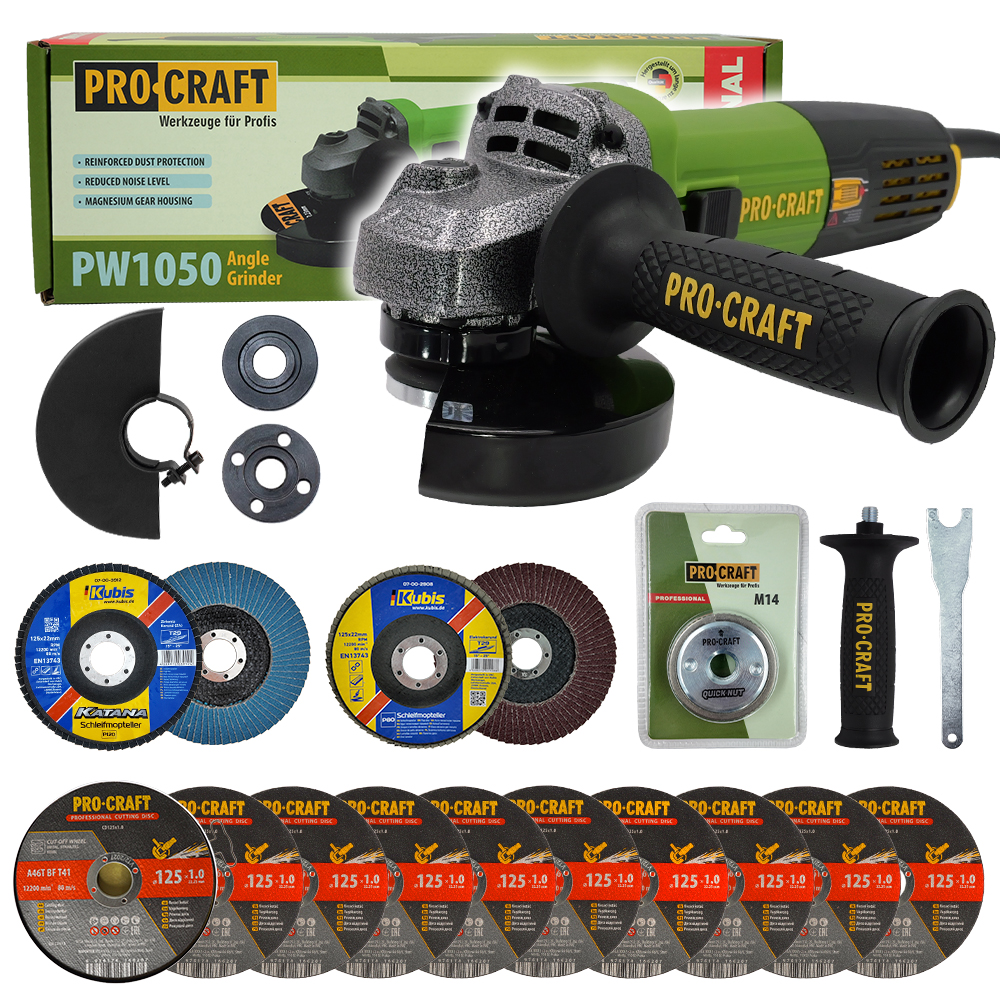 Uhlová brúska Procraft SPW1050 + rýchloupínacia matica RM14