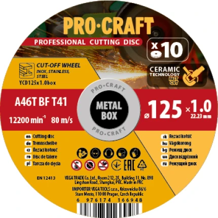 Procraft rezný kotúč na nerezovú oceľ 10 ks v kovovej krabici YСD125x1.0b | YCD125x1.0b