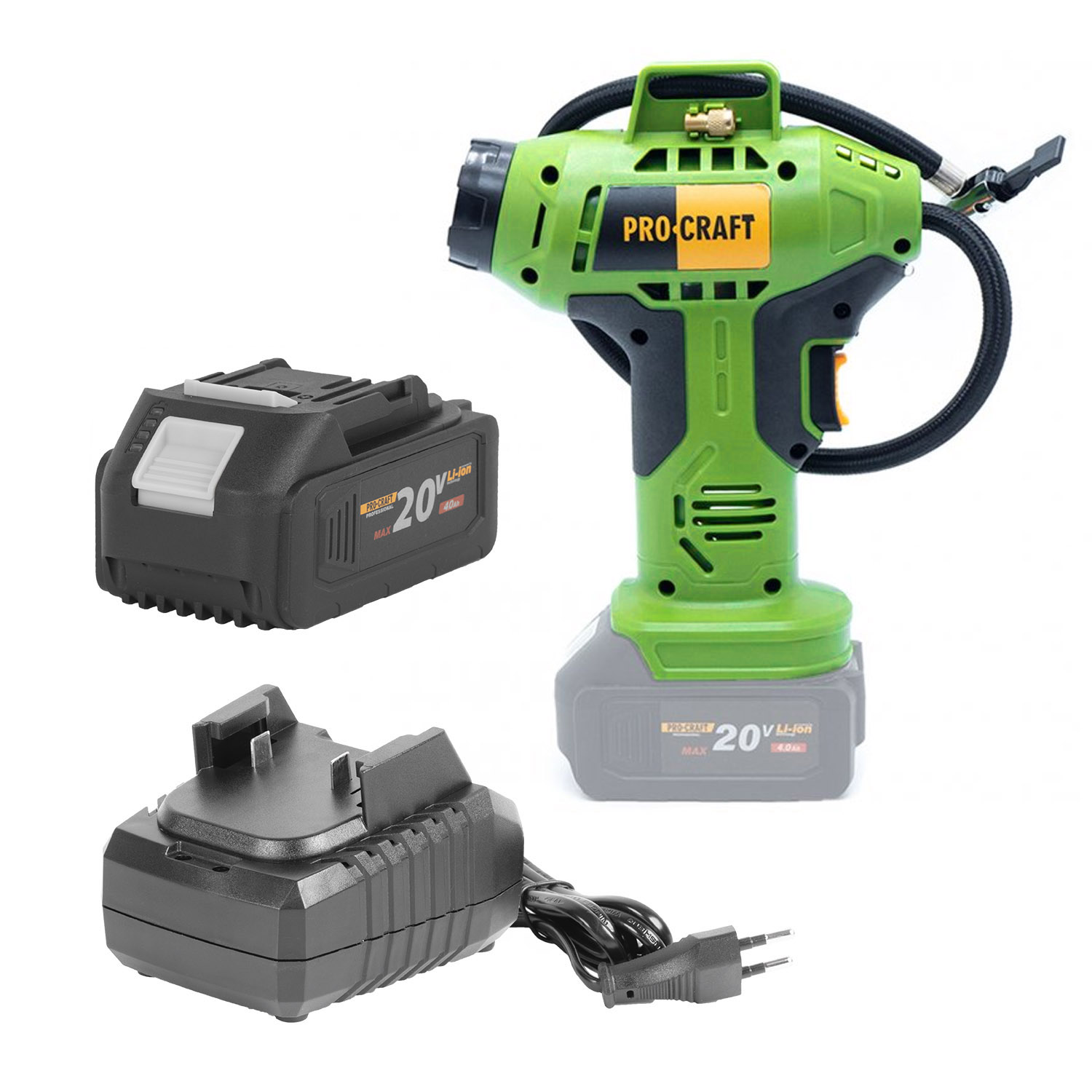 Sada aku kompresor Procraft LK20 s batériou 20V 4Ah a nabíjačkou 20/1 | SLK20-20/4-20/1