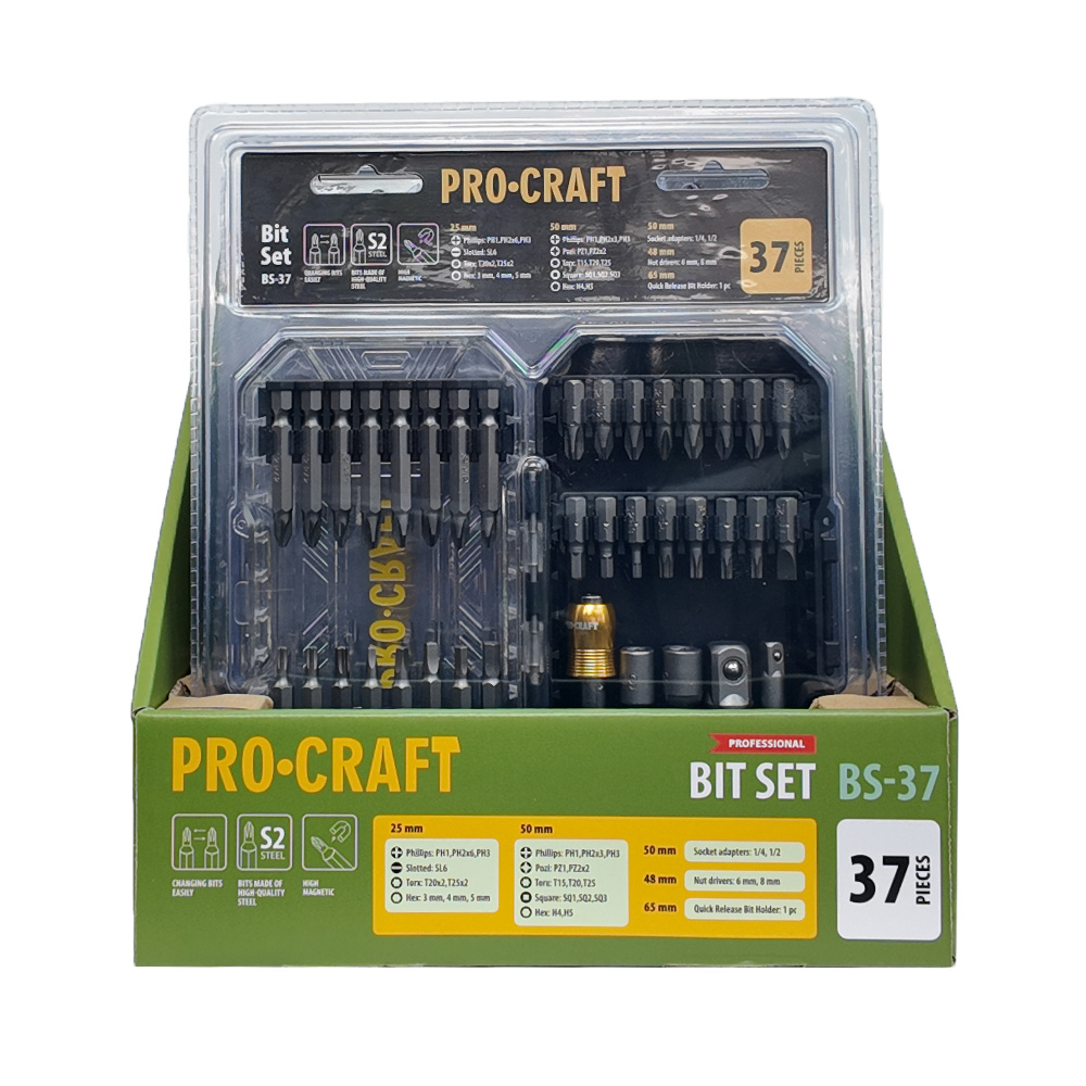 Sada aku skrutkovačov Procraft PA18ProBL s 2× batérie a nabíjačkou 20 V/1 A + sada bitov BS-37 | SPA18ProBL-BB/2x20-4/20-1/BS-37