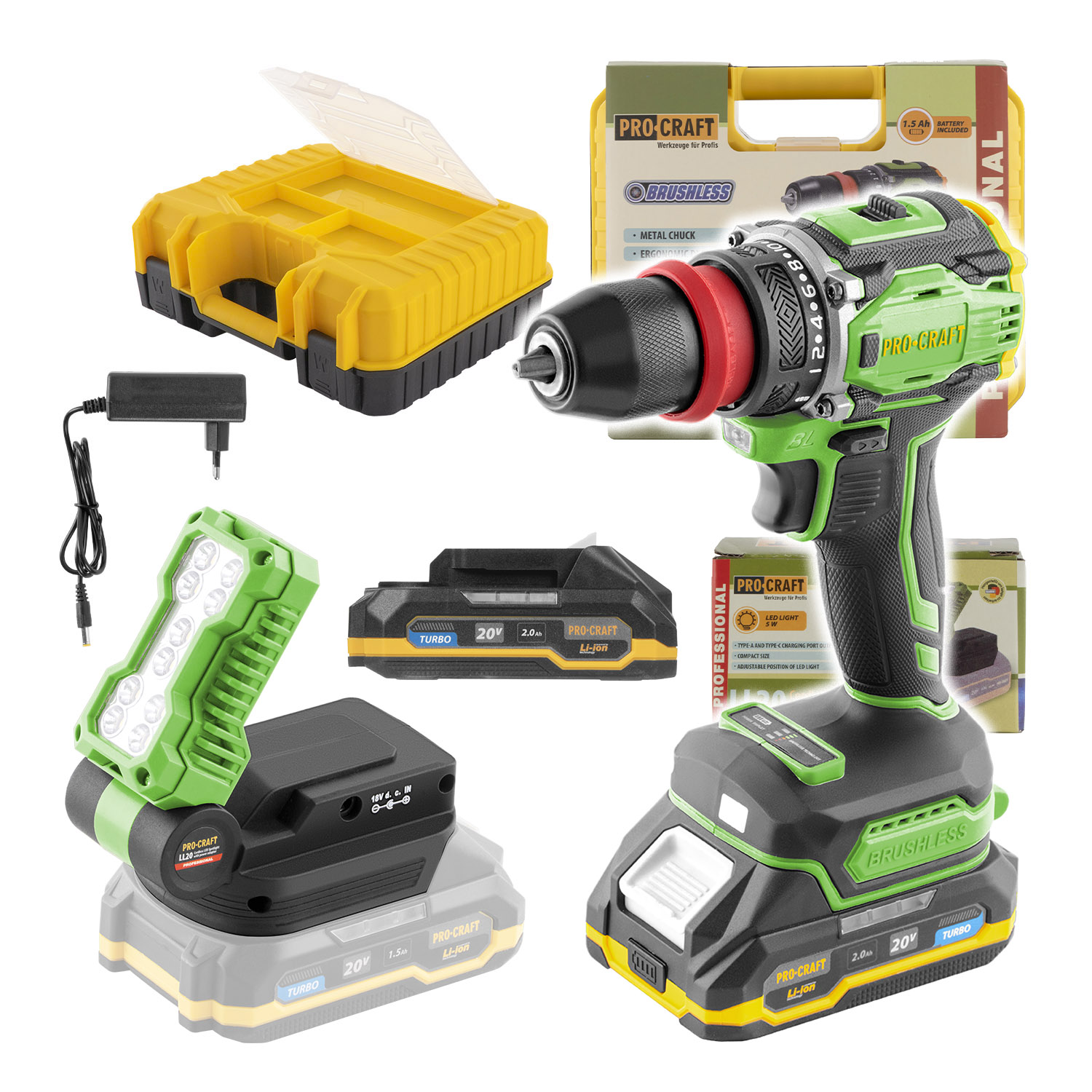 Aku skrutkovač Procraft PA18Pro DFR 2 s LED reflektorom LL20bb | SPA18ProDFR2/LL20