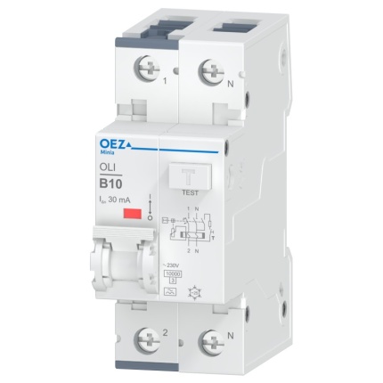 Chránič OLI-10B-1N-030A (38293) prúd. s ističom 2P 10A B 30mA A 10kA MINIA