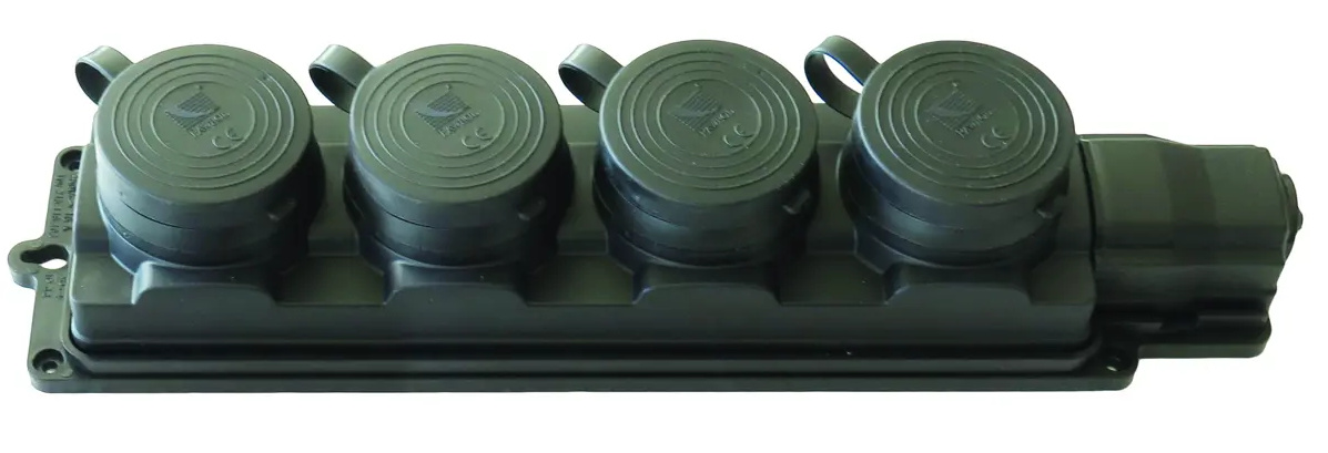Štvorzásuvka D.3159-4 guma IP44 16A/250V s krytkami Štvorzásuvka D.3159-4 guma IP44 16A/250V s krytkami