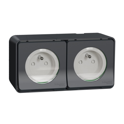 Zásuvka MUR36028 (C1) 2-nás. antracit povrch. mont. komplet 16A IP55 IK08 Mureva Styl
